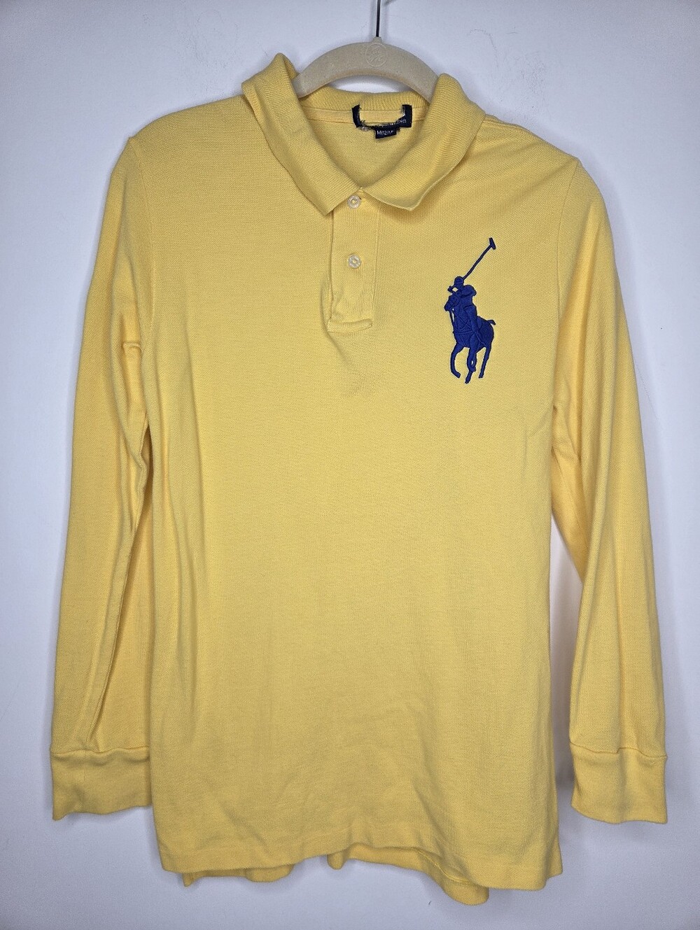 Polo Ralph Lauren Size M(12/14) Yellow Long Sleeve Polo with Navy Pony Logo